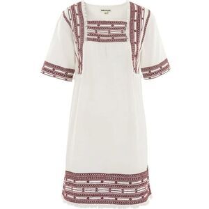 Whistles Selina Embroidered Frayed Cotton Sack Dress Mini Ivory Size 2 Small